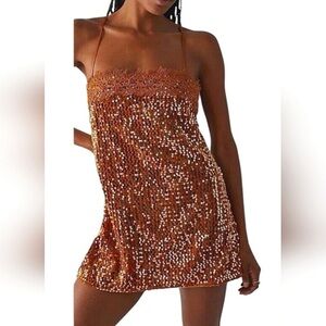 Intimately by Free People “That Girl” Sequin Slip Dress Pumpkin Pie Bronze